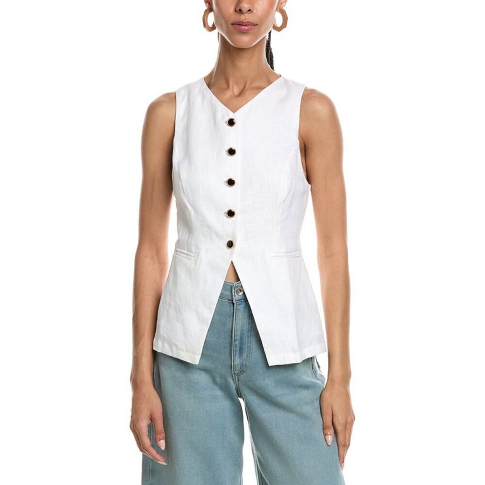 Reveriee Womens  Linen Vest, White